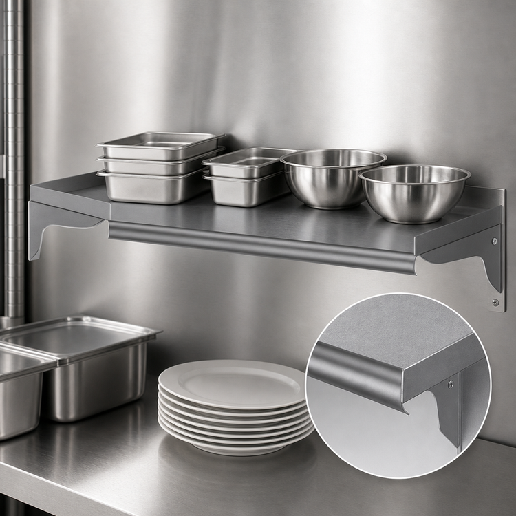 Product image #3 for Eagle Group Wall-Mounted 48 Inch x 10 Inch Shelf, 16-Gauge Type 430 Stainless Steel