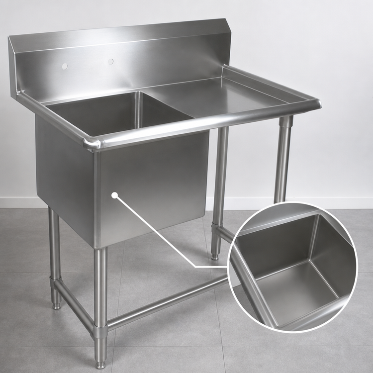 Product image #3 for John Boos Pro-Bowl 1-Compartment Sink with Right Drainboard, 16" x 20" x 14" Bowl, 14-Gauge Stainless Steel
