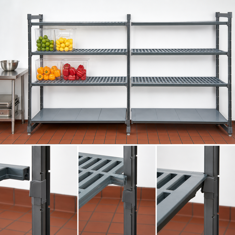 Product image #3 for Cambro Camshelving Basics Plus 4-Tier Vented and Solid Add-On Polymer Shelving Unit, 21 x 54 x 64 Inches, Brushed Graphite