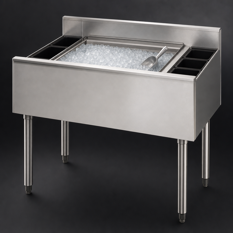 Product image #3 for Eagle Group 1800 Series 36-Inch Underbar Cocktail Unit with 16-Inch Deep Insulated Ice Bin and 8 Bottle Wells