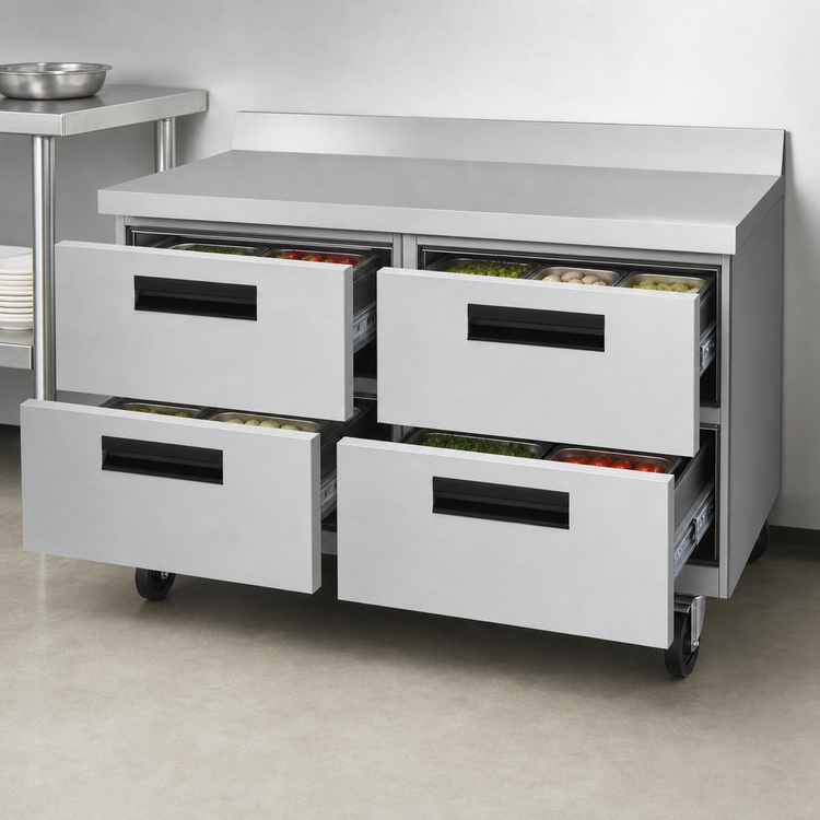 Product image #3 for Hoshizaki Steelheart WF48B-D4 48-Inch Two-Section Worktop Freezer with 4 Stainless Steel Drawers