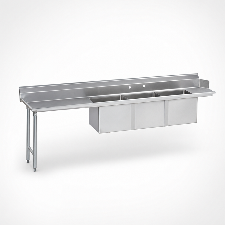 Product image #3 for Advance Tabco 95-Inch 3-Compartment Sink Dishtable with Left Drainboard