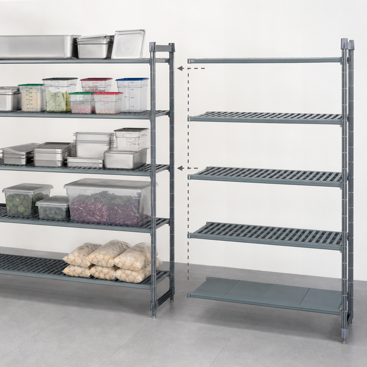 Product image #3 for Cambro Camshelving Basics Plus 5-Tier Add-On Polymer Shelving Unit, 18-Inch Deep x 42-Inch Long x 84-Inch High, Vented and Solid, Brushed Graphite