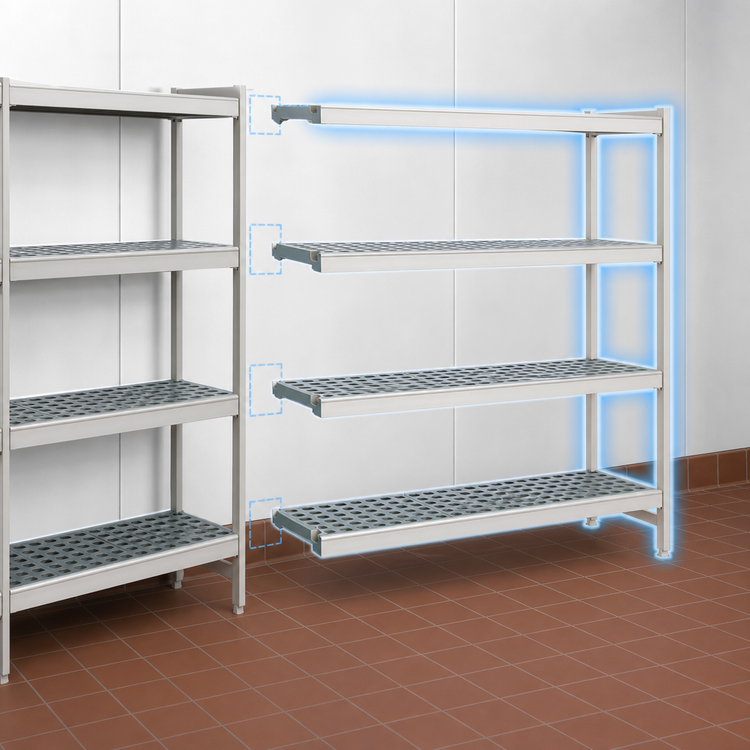 Product image #3 for Fermostock 4-Tier Polymer Shelving Unit Expansion Kit, 64W x 18D x 71H, Gray