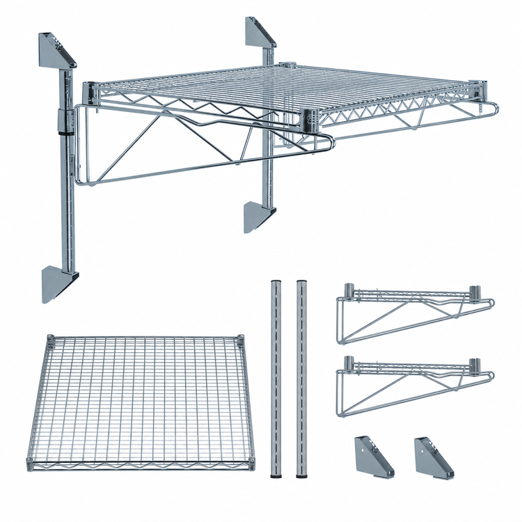 Product image #3 for Quantum Wall-Mount Cantilever Single Shelf Wire Shelving Unit, 54 x 14 Inch, Gray Epoxy Antimicrobial Finish