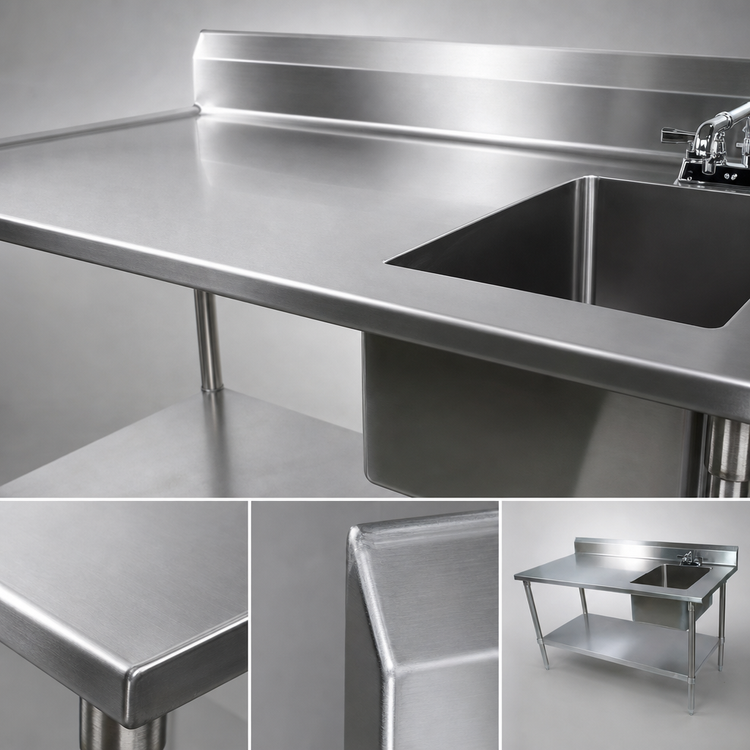 Product image #3 for John Boos 48-Inch Stainless Steel Prep Sink Work Table With Right-Side Bowl and 5-Inch Backsplash