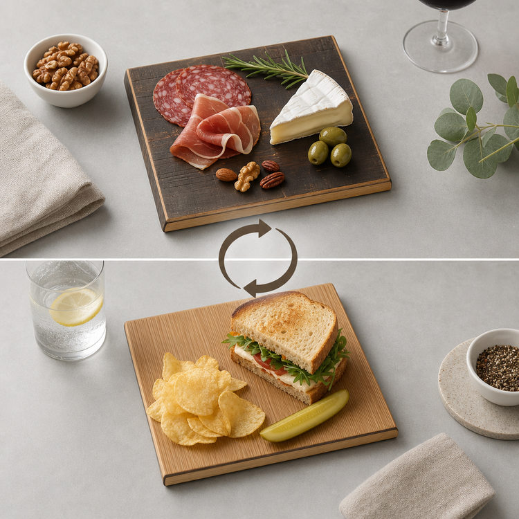 Product image #3 for American Metalcraft Carbonized Bamboo Reversible Serving Board, 10 x 9 x 3/4 Inches