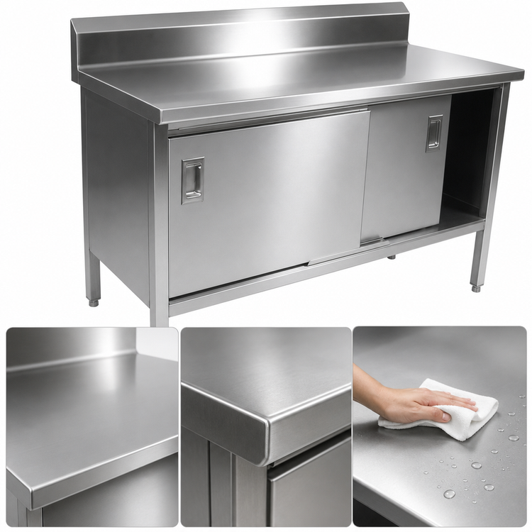 Product image #3 for John Boos Stainless Steel Enclosed Work Table with Cabinet Base and Sliding Doors, 120-Inch x 30-Inch