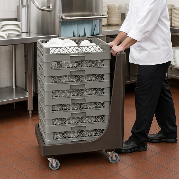 Product image #4 for Cambro Camdolly® Dish Rack Dolly with Push Handle for Full-Size 20 x 20 Racks, 350 lb Capacity, Dark Brown