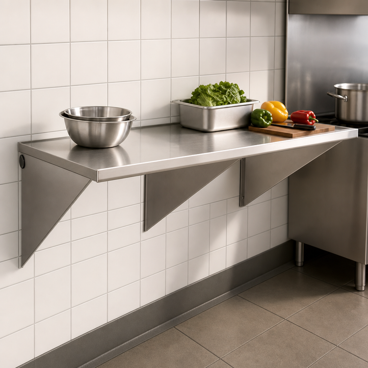 Product image #3 for Wall-Mounted Stainless Steel Work Table with Rolled Edge, 60 x 30 Inches