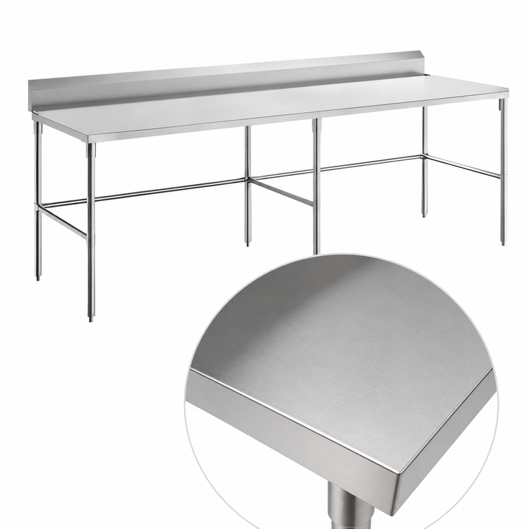 Product image #3 for Sapphire 84-Inch Stainless Steel Worktable with 5-Inch Backsplash and Open Base