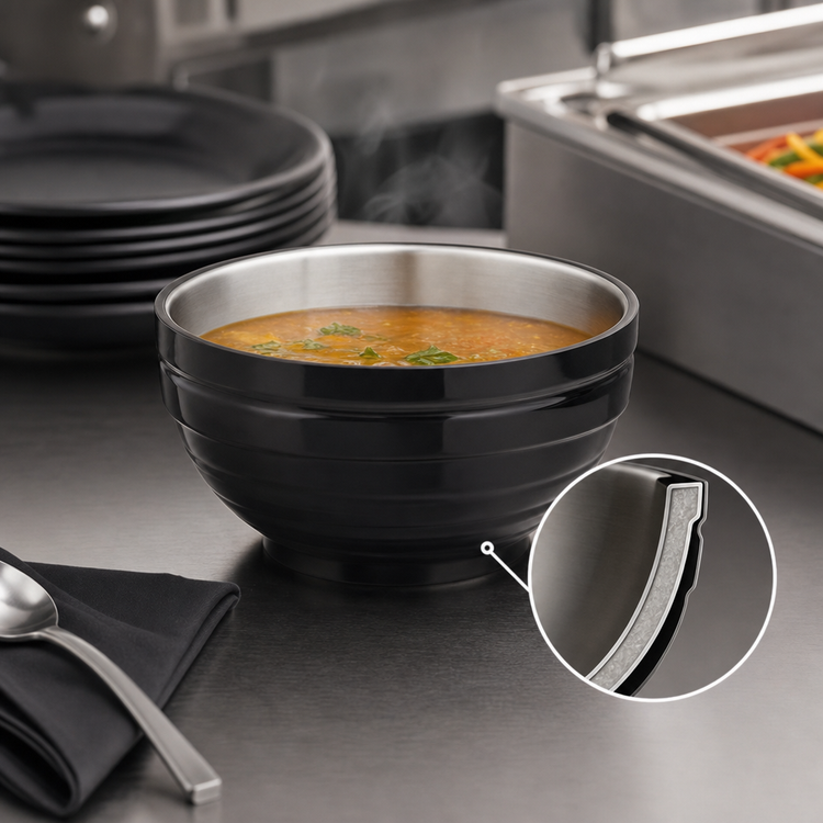 Product image #3 for Vollrath 1.7 Qt Round Double-Wall Insulated Serving Bowl with Black Exterior and Satin Stainless Steel Interior