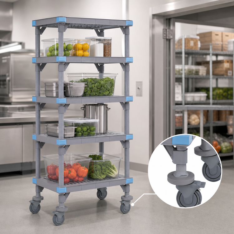 Product image #3 for Quantum Millenia Mobile Polymer Shelving Starter Unit with 5 Open Grid Shelves, 36"W x 24"D x 86"H