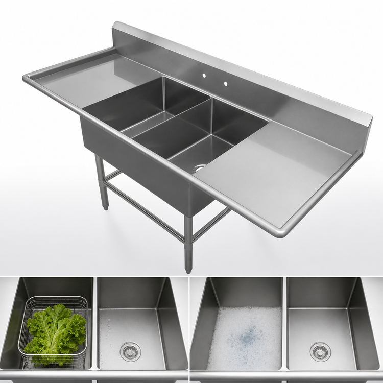 Product image #3 for John Boos Pro-Bowl 2-Compartment Stainless Steel Bakery Sink with Left and Right Drainboards