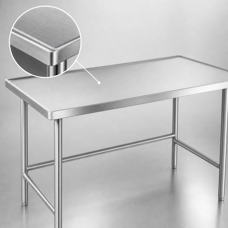 Product image #3 for Advance Tabco 72-Inch x 36-Inch 14-Gauge 304 Stainless Steel Work Table with Countertop / Marine Edge and Galvanized Open Base