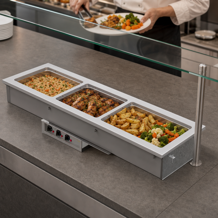 Product image #3 for Vollrath 4-Pan Short-Sided Drop-In Hot Well with Thermostatic Controls, Manifold Drain, and 208-240V Power