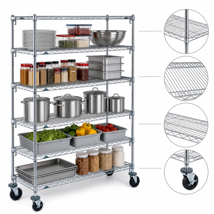 Product image #3 for Metro Super Erecta 5-Shelf Wire Shelving Stem Caster Cart, 36 x 21 x 67-7/8 Inches, Chrome Finish