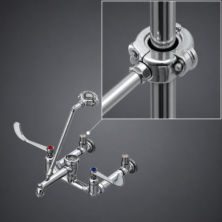 Product image #3 for T&S Brass 8-Inch Wall Mount Service Sink Faucet with Vacuum Breaker and 6-Inch Wrist Handles