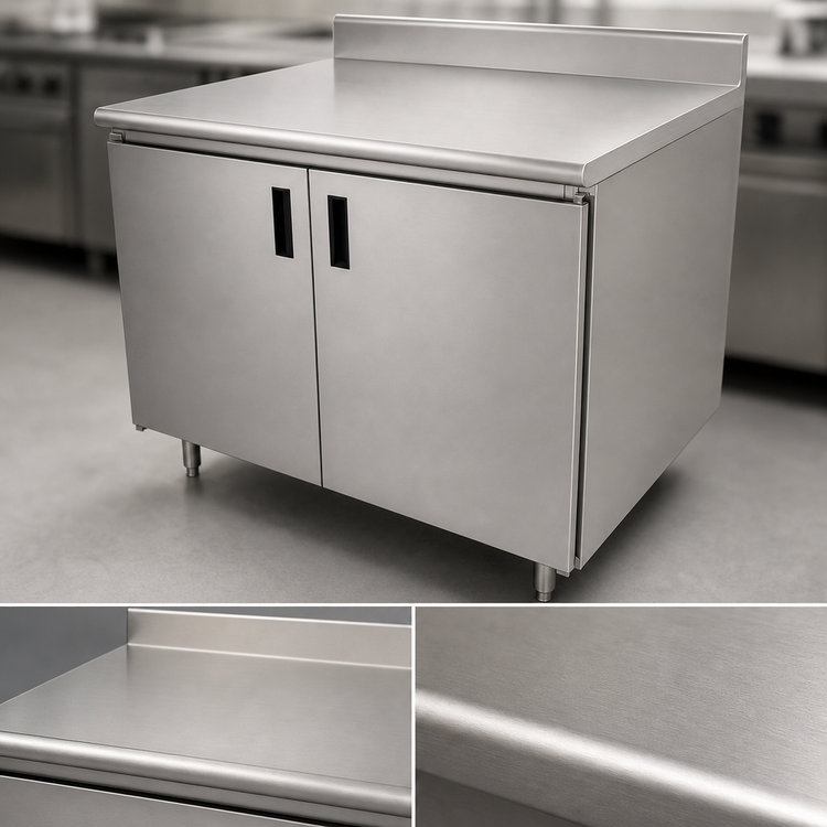 Product image #3 for Advance Tabco Special Value Economy Enclosed Work Table with Cabinet Base and Hinged Doors, 48 Inches W x 30 Inches D, 16-Gauge 304 Stainless Steel Top, 5-Inch Backsplash