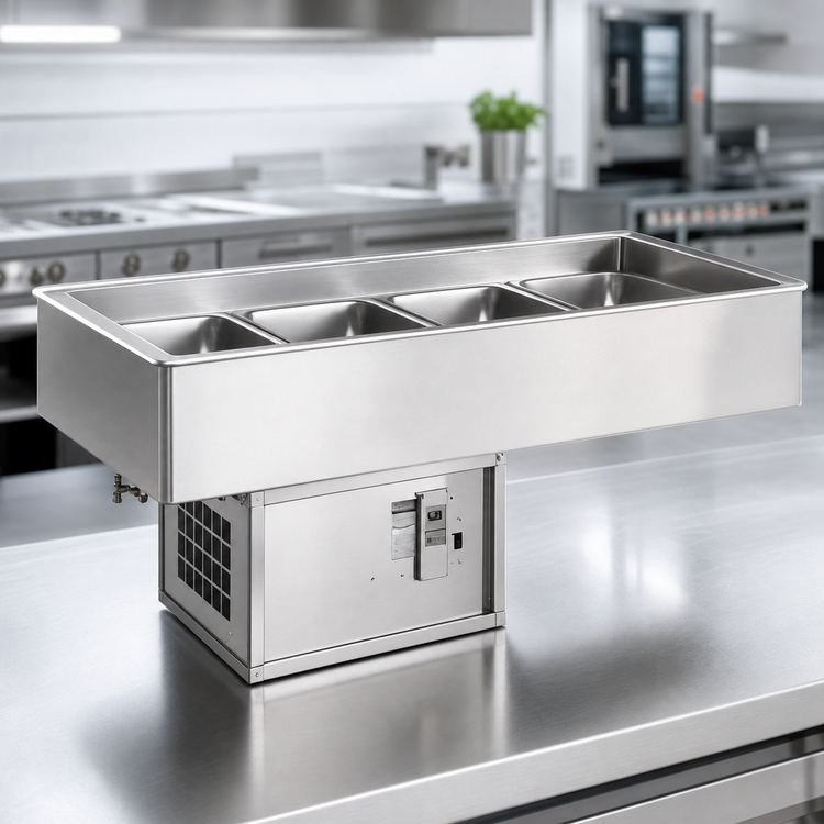Product image #3 for Atlas Metal RM-4 4-Pan Self-Contained Drop-In Cold Food Well