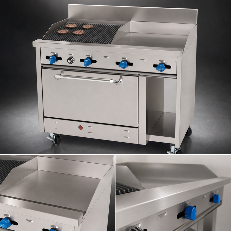Product image #3 for Comstock-Castle F3430-24-2RB 48-Inch Gas Range with 24-Inch Griddle, 24-Inch Char-Broiler, 31-Inch Oven, and Cabinet Base
