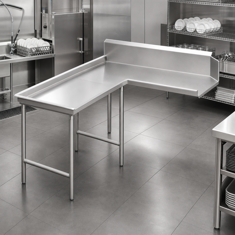 Product image #3 for Advance Tabco Island-Clean L-Shaped Dishtable, 143-Inch, Left-Mount, 14 Gauge 304 Stainless Steel