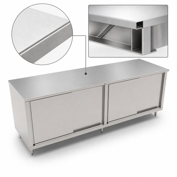 Product image #3 for John Boos 144-Inch x 30-Inch Enclosed Work Table with Cabinet Base and Sliding Doors, 14-Gauge Stainless Steel Top