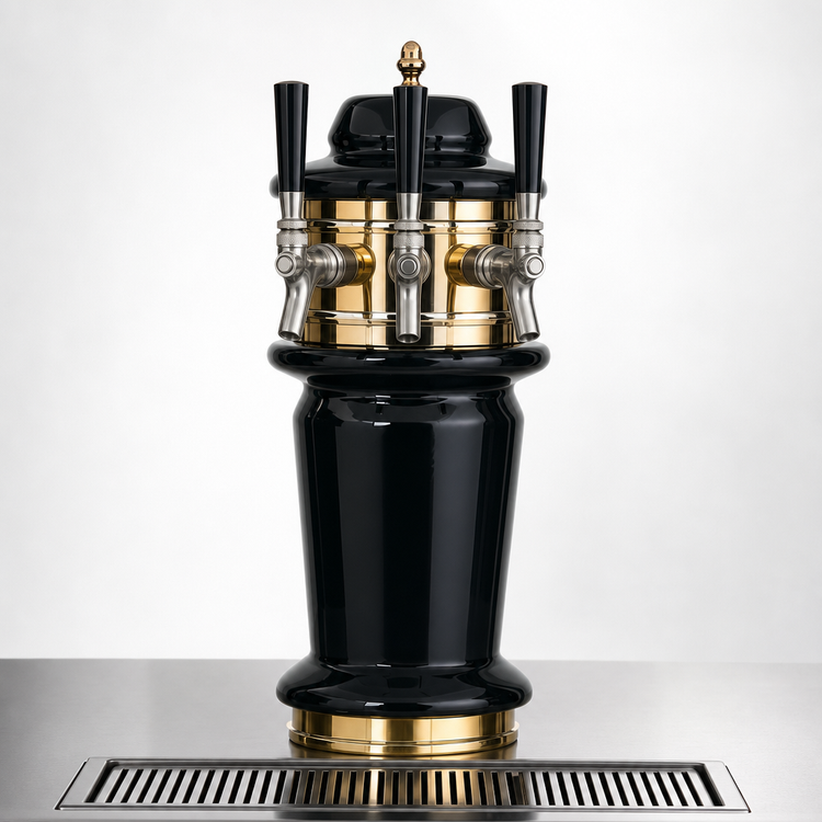 Product image #3 for Glastender Monaco 3-Faucet Glycol-Cooled Draft Dispensing Tower with Polished Brass Finish