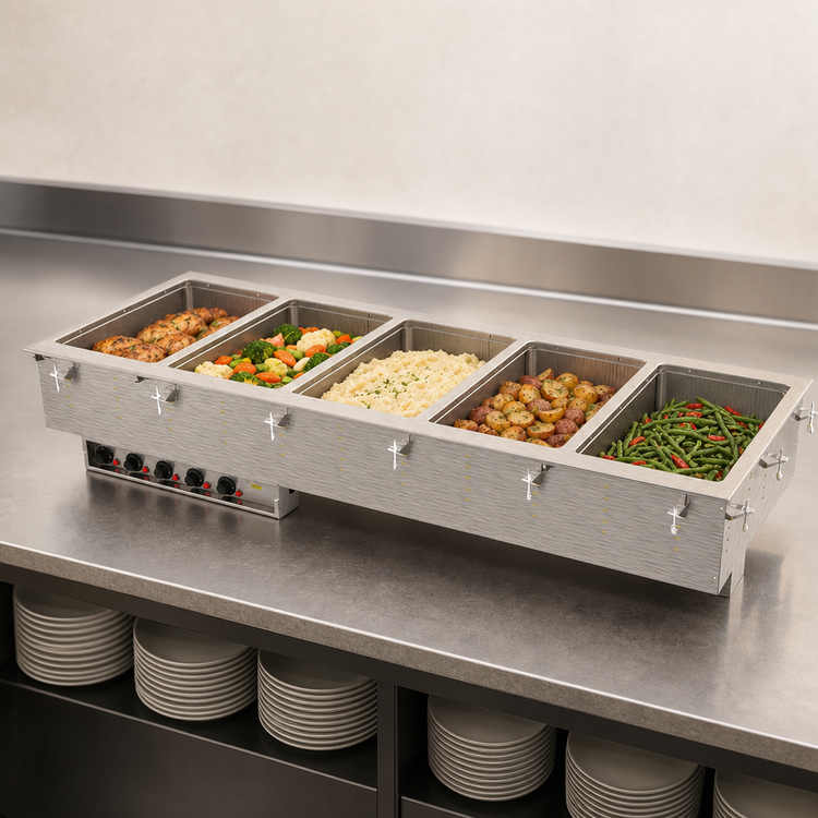 Product image #3 for Vollrath Five-Well Modular Drop-In Hot Food Well Unit with Marine Grade Wells, Manifold Drain, Infinite Controls, 240V