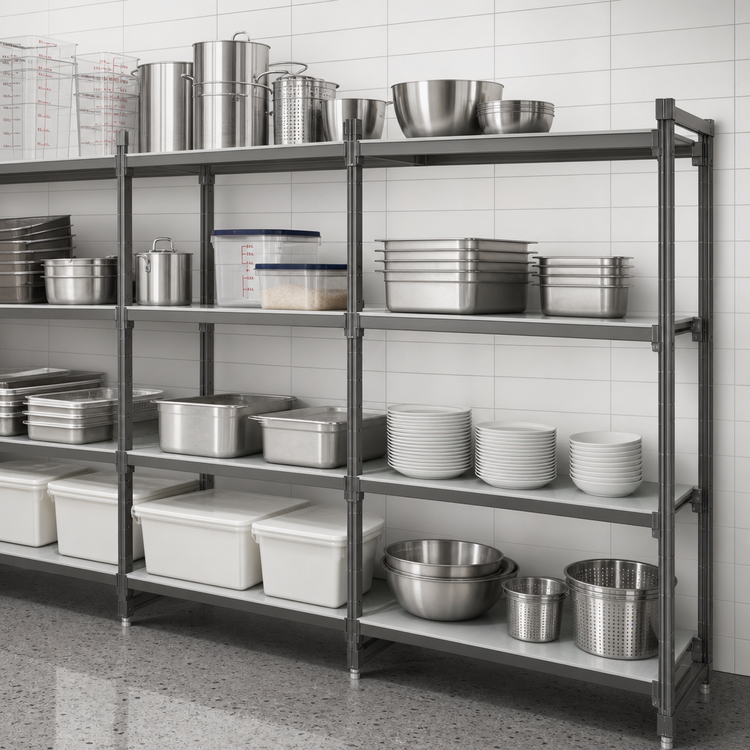 Product image #3 for Cambro Camshelving® Basics Plus 4-Tier Solid Add-On Shelving Unit, 24" Deep x 36" Wide x 72" High, Brushed Graphite