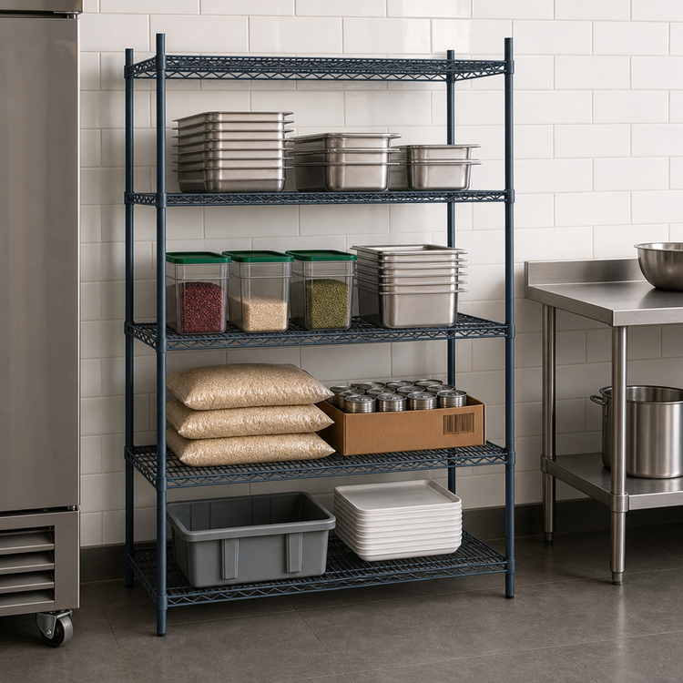 Product image #3 for 60"W x 18"D 4-Shelf Epoxy Wire Shelving Unit with 74" Posts, Slate Gray