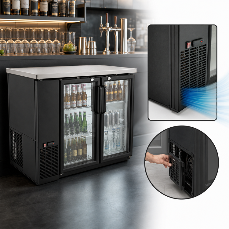 Product image #3 for Eagle Group BlendPort® Two-Section Reach-In Refrigerated Back Bar Cooler, 69-1/8 Inch, Glass Doors, Side-Mounted Self-Contained Refrigeration