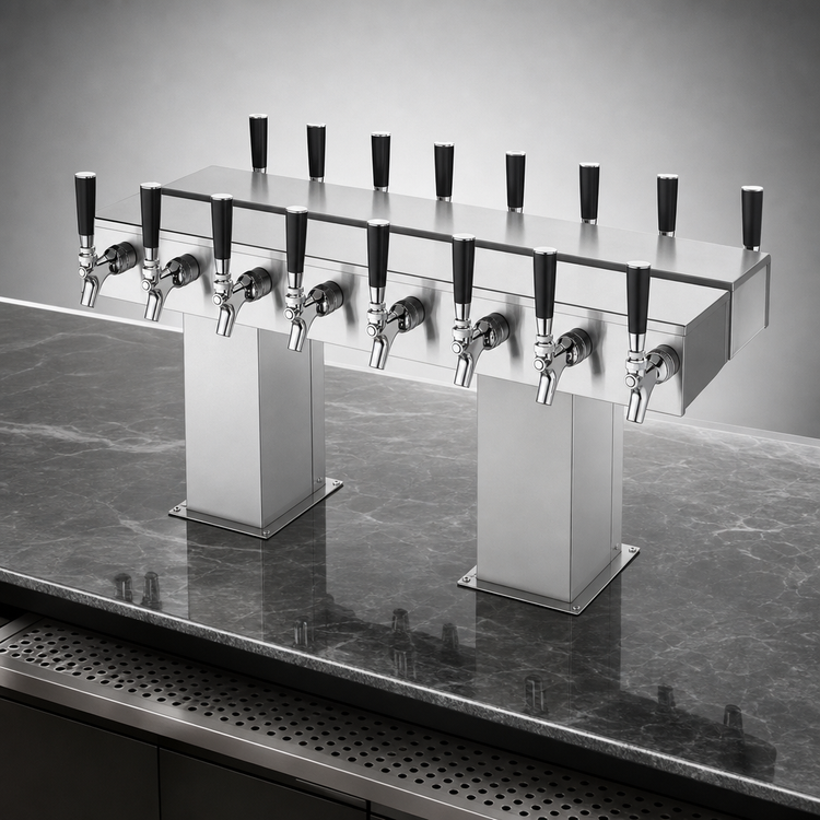 Product image #3 for Extra High Back-to-Back Bridge Tee Countertop Glycol-Cooled Draft Beer Tower, 16 Faucets, Stainless Steel