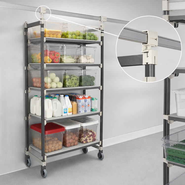 Product image #3 for Cambro Camshelving Elements XTRA 5-Tier High Density Top Rail Overhead Track Mobile Starter Unit, 18 x 60 x 80 Inches