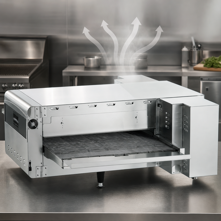 Product image #4 for Ovention Conveyor C2600-SB Ventless Countertop Rapid Cook Precision Impingement Split-Belt Conveyor Oven, 26.5-Inch Wide Belt