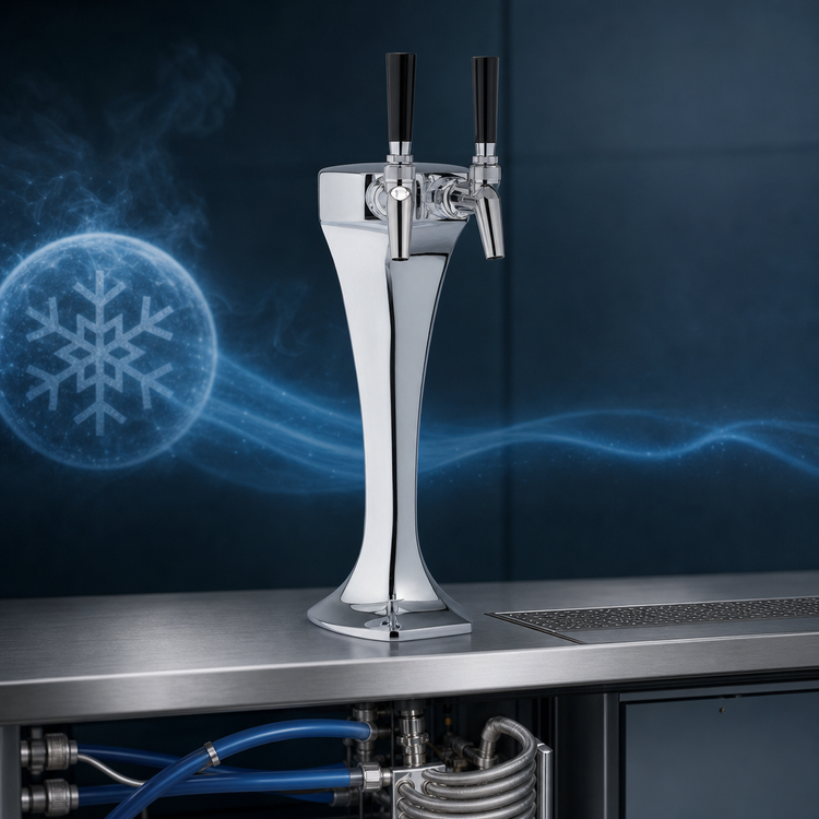 Product image #3 for Perlick Cobra 2-Faucet Countertop Glycol-Cooled Draft Beer Tower, Polished Chrome