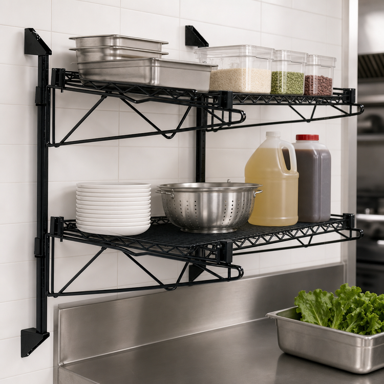 Product image #3 for Quantum Cantilever Double Shelf Post Wall-Mount Shelving Unit, 54 x 21 Inches, Black Epoxy