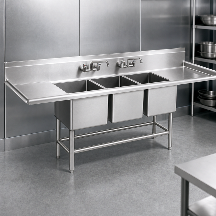 Product image #3 for Spec-Master FN Series Three-Compartment Commercial Sink with Right-Hand Drainboard