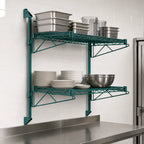 Thumbnail image #3 for Quantum WC34-CB2172P Wall-Mount Wire Shelving Unit, Cantilever Double Shelf, 72"W x 21"D, Green Epoxy