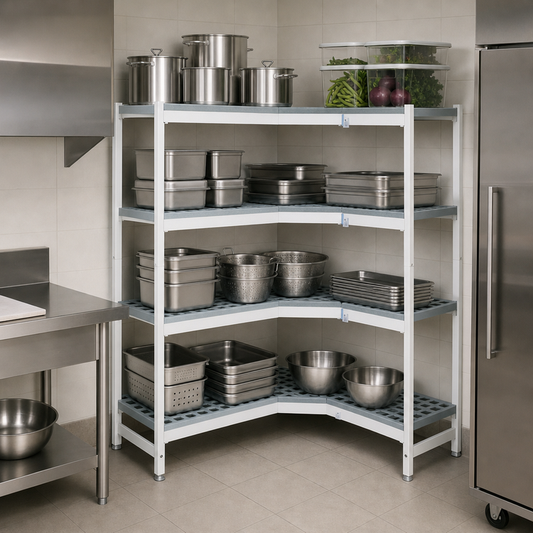 Product image #3 for Fermostock 4-Tier Corner Expansion Polymer Shelving Kit, 66 Inch H x 52 Inch W x 22 Inch D