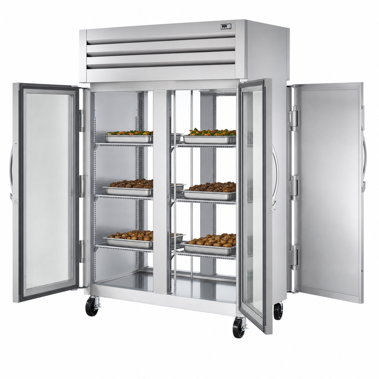 Product image #3 for True SPEC SERIES Pass-Thru 2-Section Stainless Steel Heated Holding Cabinet with Glass Front and Solid Rear Swing Doors