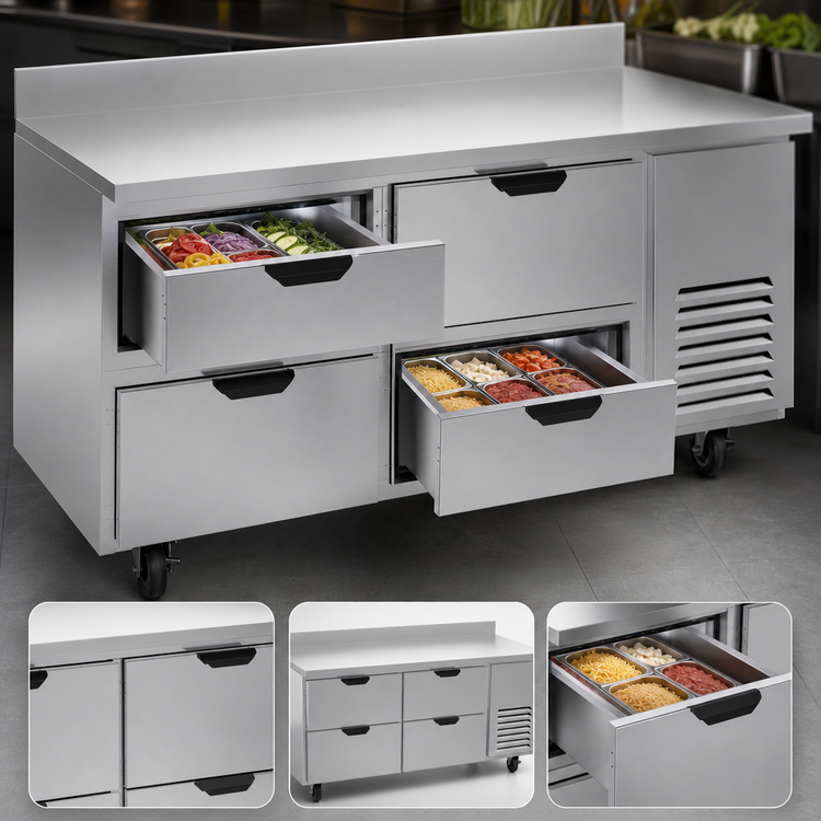 Product image #3 for Beverage-Air 67-Inch Two-Section Worktop Refrigerator with 4 Drawers