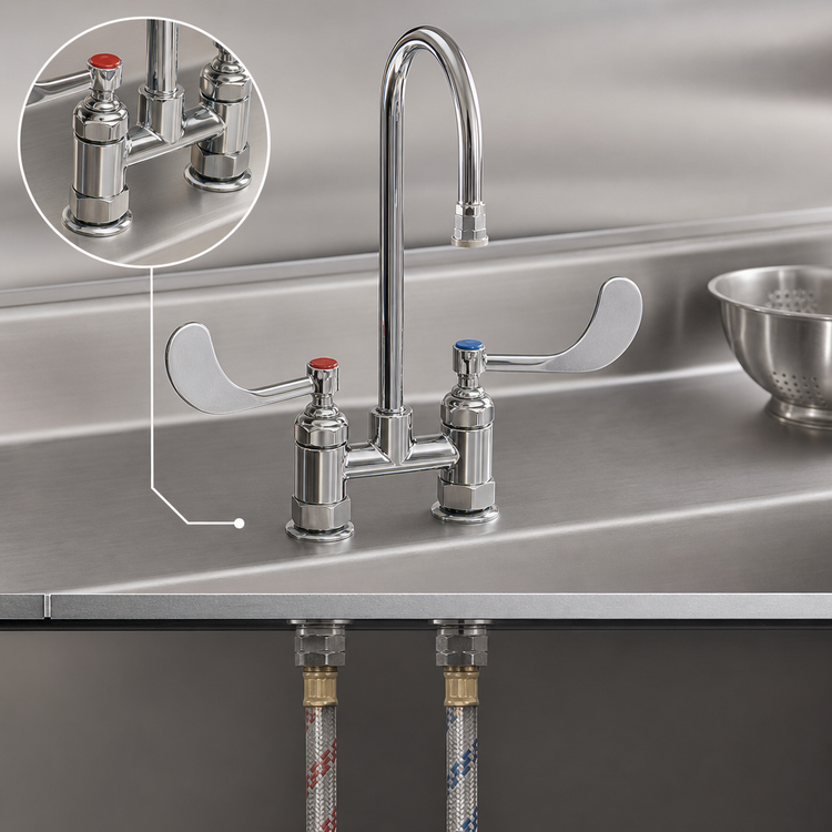 Product image #3 for T&S Extra Heavy Duty Deck-Mounted Manual Mixing Faucet, 4-Inch Centers