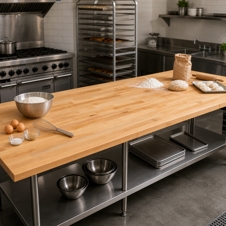 Product image #3 for John Boos 156" x 30" x 2-1/4" Edge Grain Flat Top Northern Hard Rock Maple Work Table Top