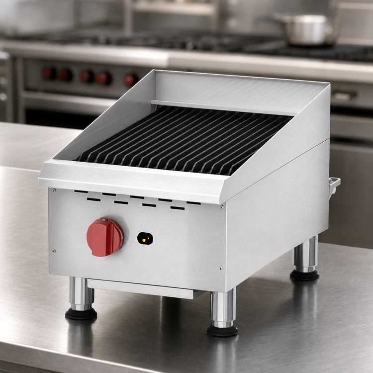 Product image #3 for Omcan Countertop Stainless Steel Gas Char-Broiler, 15 Inch, 1 Burner, Natural Gas