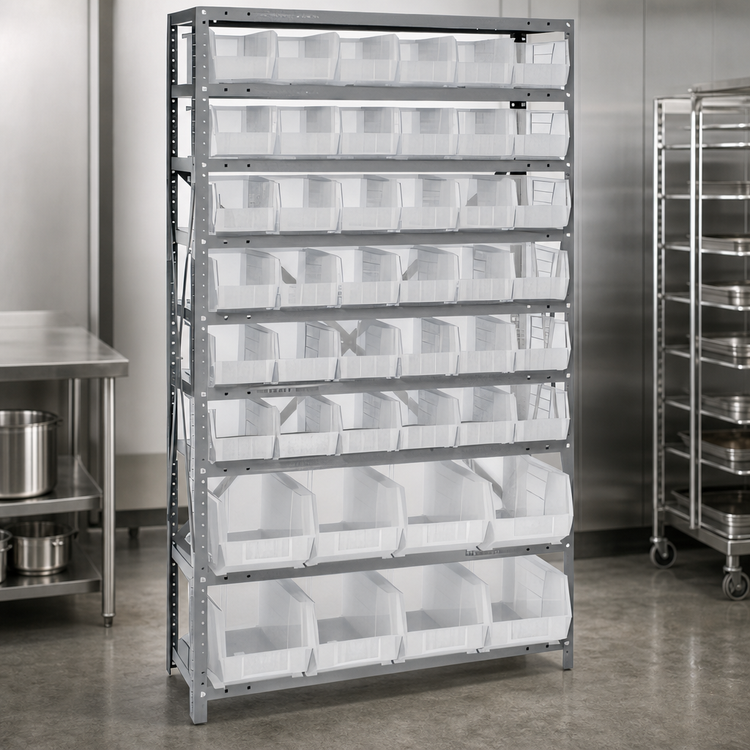 Product image #3 for Quantum Heavy Duty Wire Shelving Unit with 10 Shelves, 48 Clear Bins, 36 x 12 x 75 Inches