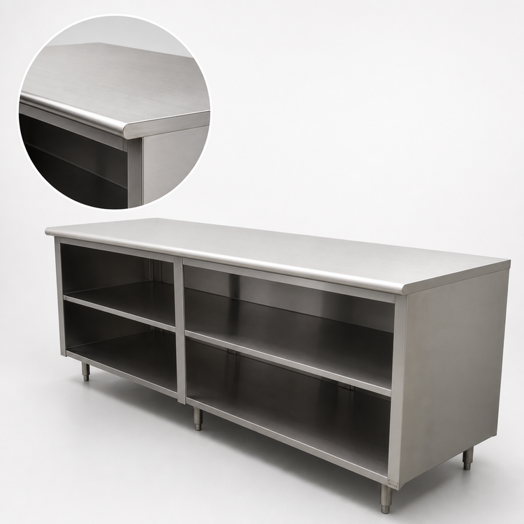 Product image #3 for Advance Tabco Special Value Economy Flat Top Open Base Work Table with Mid-Shelf, 108"W x 30"D, 16 Gauge 304 Stainless Steel Top