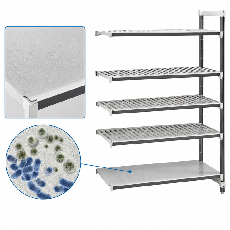 Product image #3 for Cambro Camshelving Elements XTRA Stationary Add-On Polymer Shelving Unit, 48 x 24 x 84 Inches, 5-Shelf, Speckled Gray