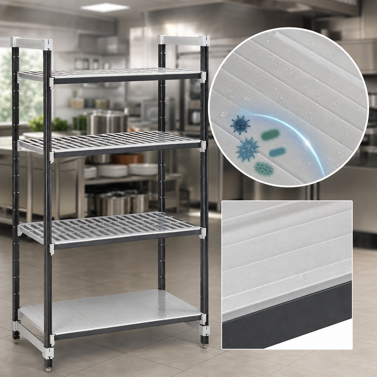Product image #3 for Cambro Camshelving Elements XTRA 4-Tier Stationary Starter Shelving Unit, 42 x 18 x 84 Inches, Speckled Gray