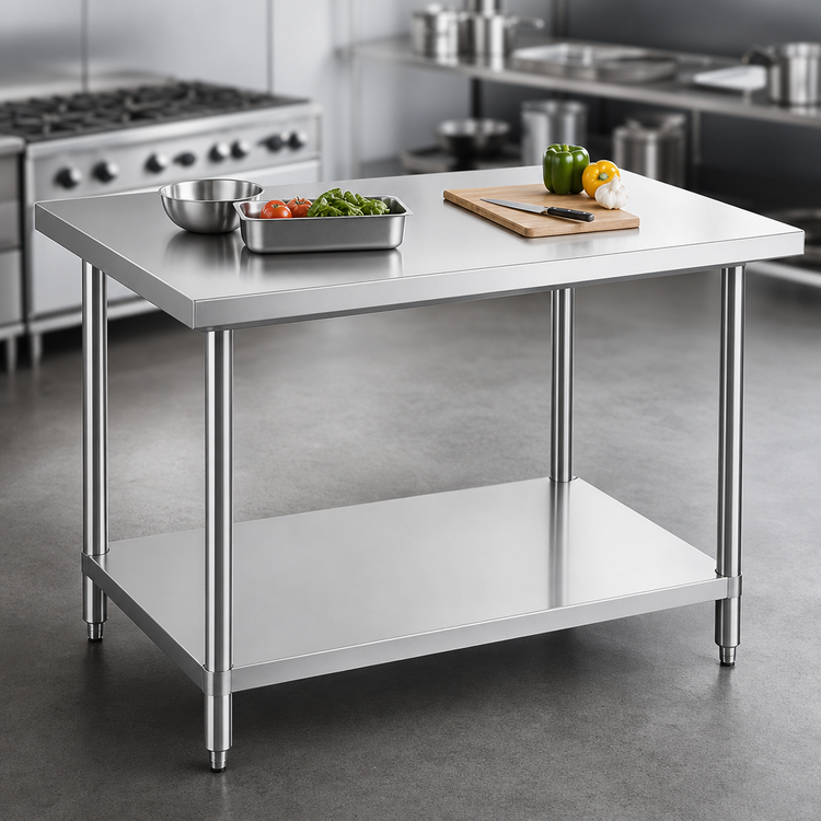 Product image #3 for 60-Inch x 18-Inch Stainless Steel Worktable with Flat Top and Undershelf